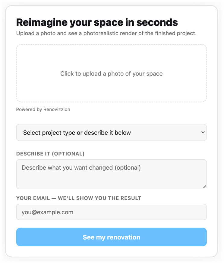Renovizzion lead-generation widget embedded on a contractor's website